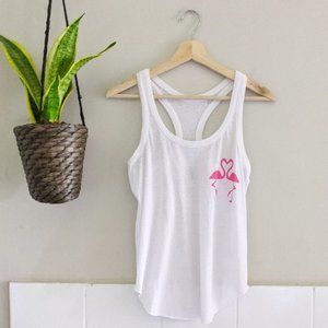 New Chaser Flamingo Heart White Burnout Racerback Tank Top Size Small